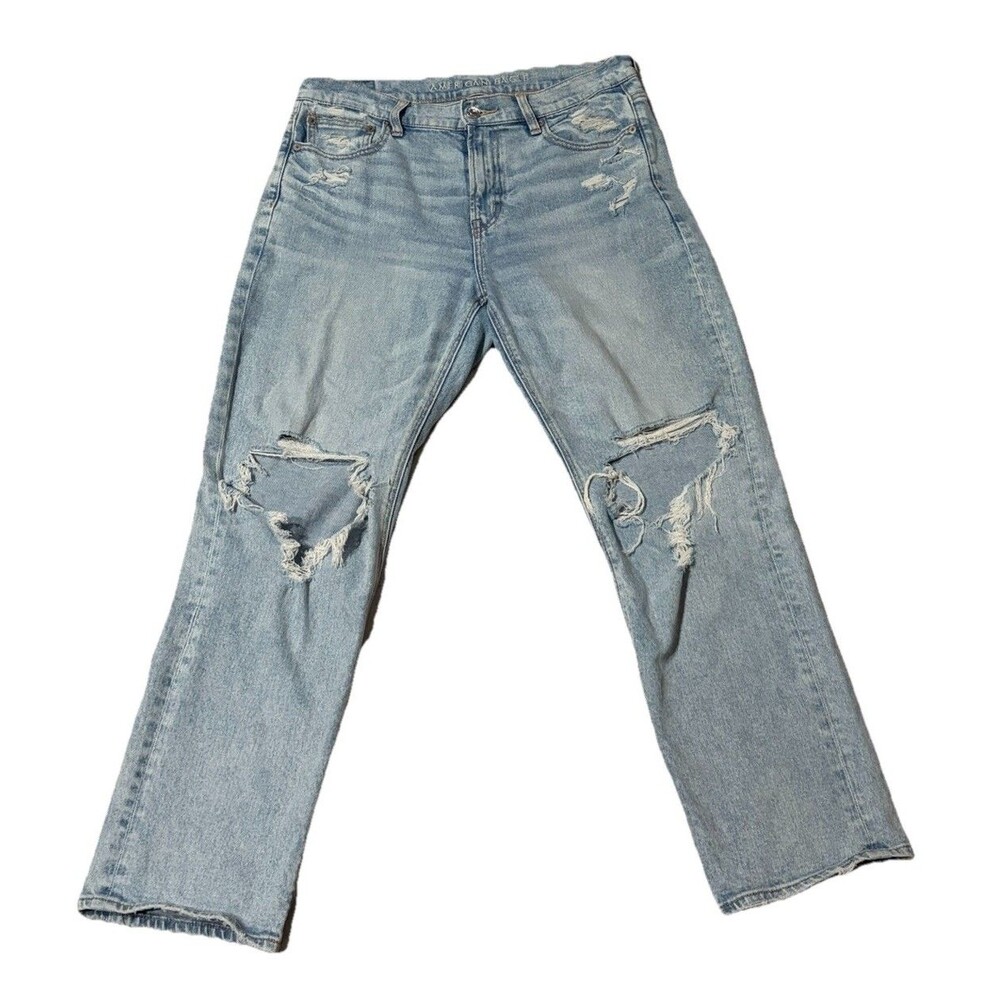American Eagle Womens Su High Rise Ankle Straight Jeans Sz 8 Distressed Loose